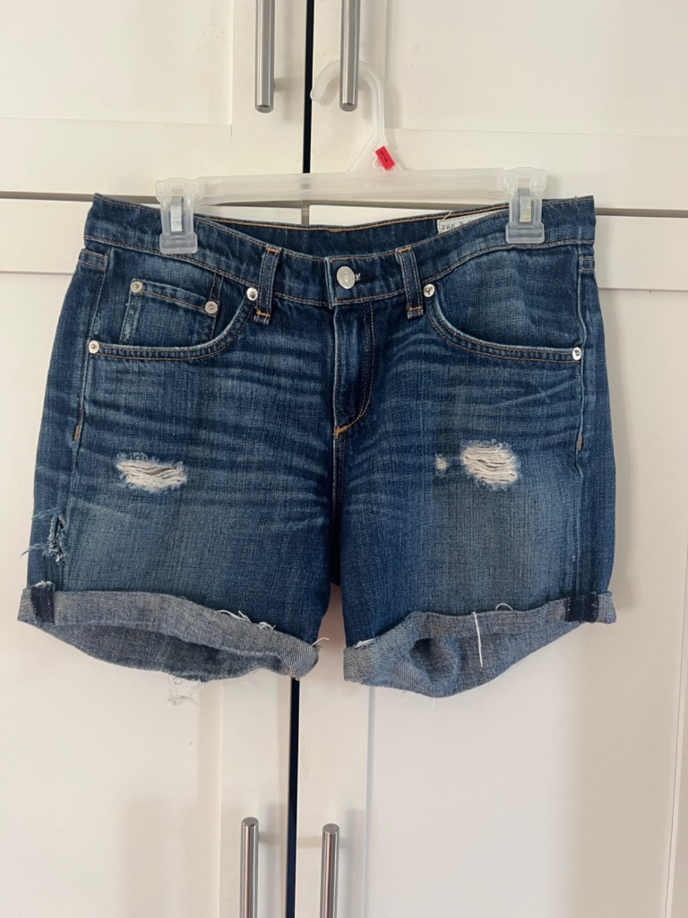 rag & bone Dark Blue Distressed Cuffed Denim Shorts